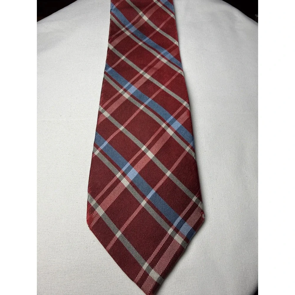 Tommy Hilfiger Red Blue Plaid Silk Necktie Men Business Casual Office Formal‎